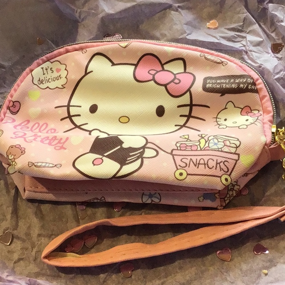 Hello Kitty Makeup Bag with wristlet for additional uses.